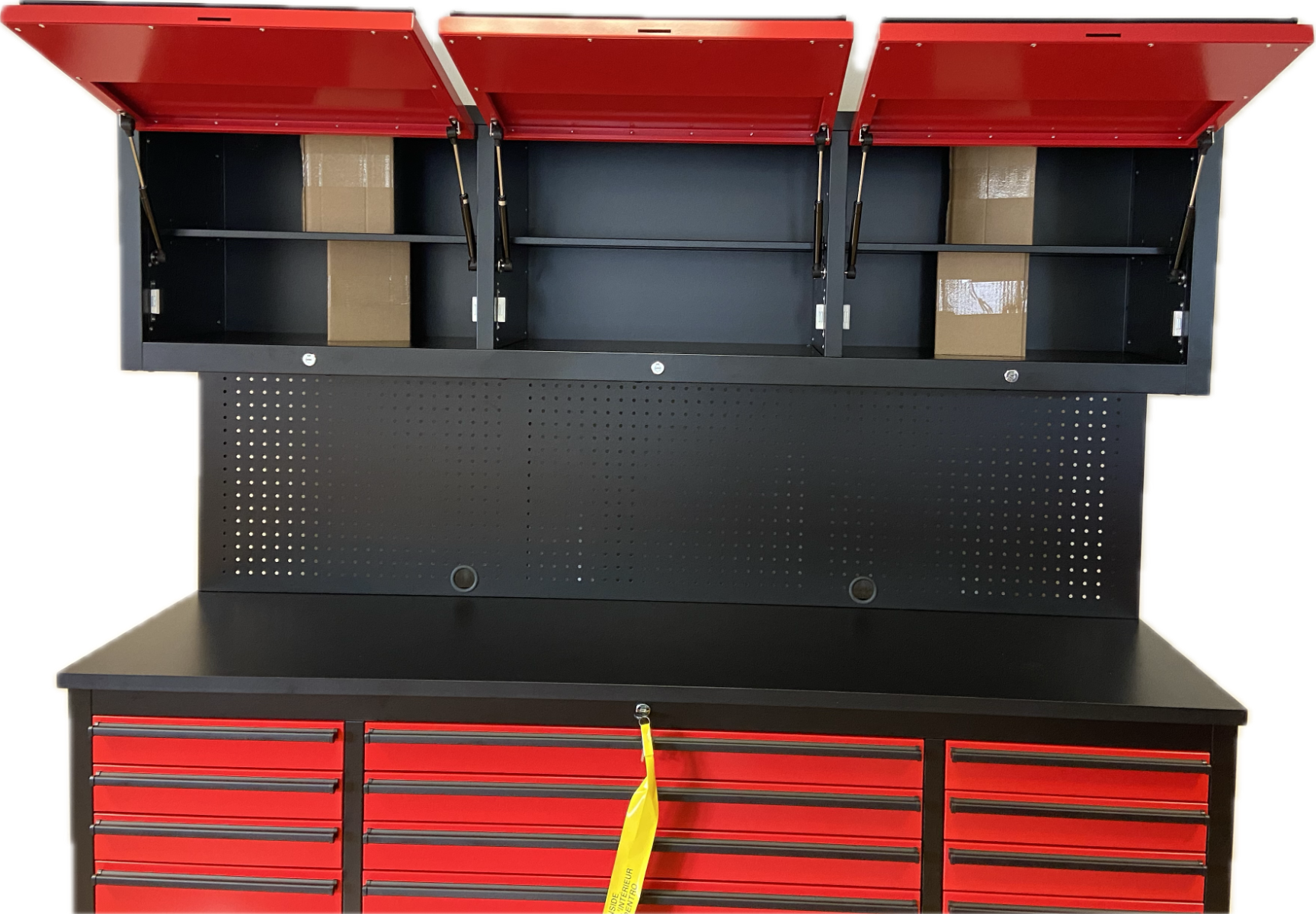 HYXION 72" BLACK/RED TOOL CHEST (15 DRAWERS, 3 CABINETS)