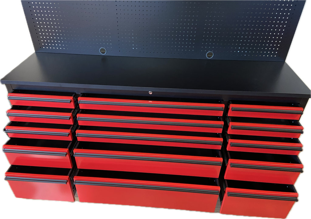 HYXION 72" BLACK/RED TOOL CHEST (15 DRAWERS, 3 CABINETS)