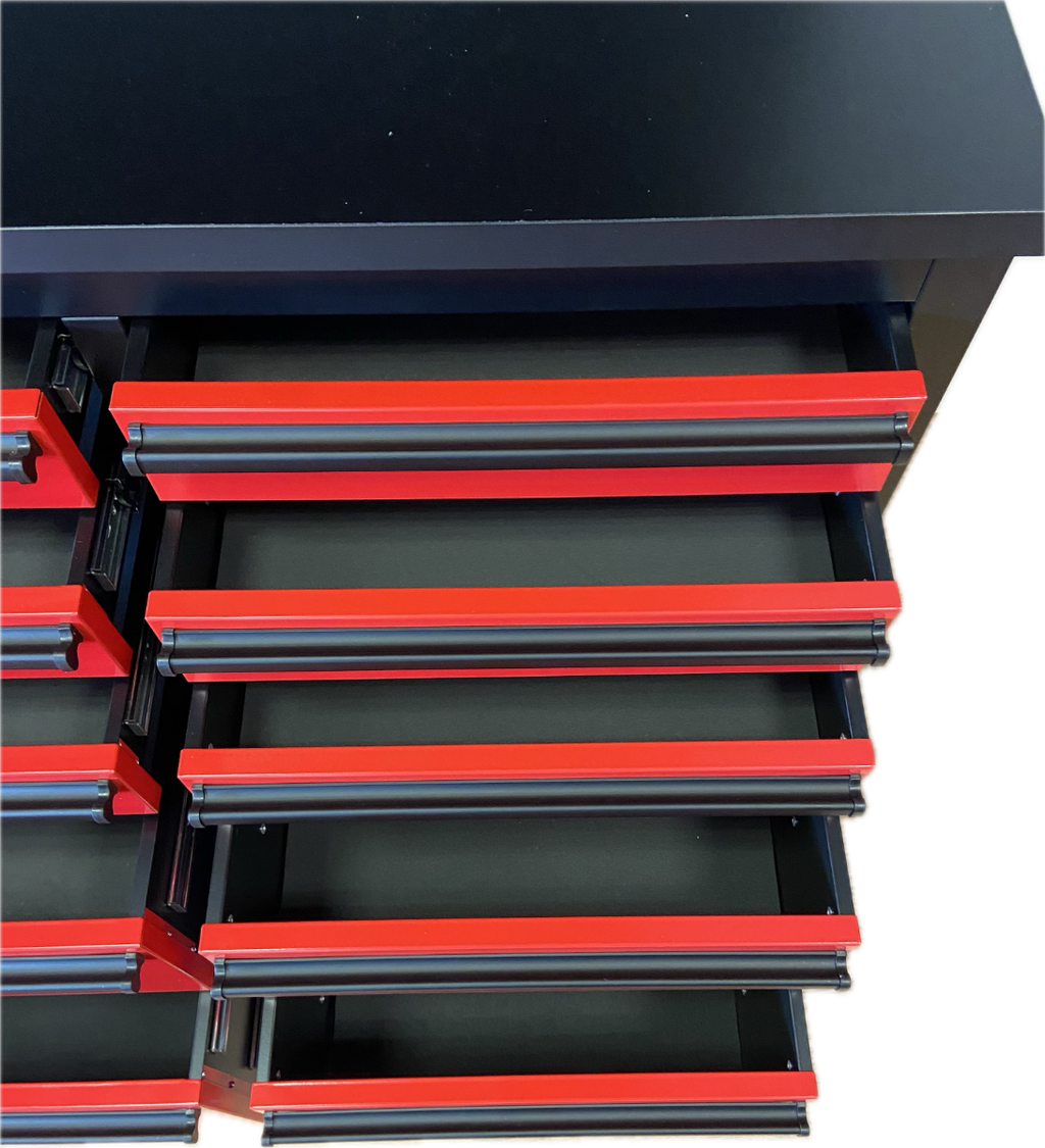 HYXION 72" BLACK/RED TOOL CHEST (15 DRAWERS, 3 CABINETS)