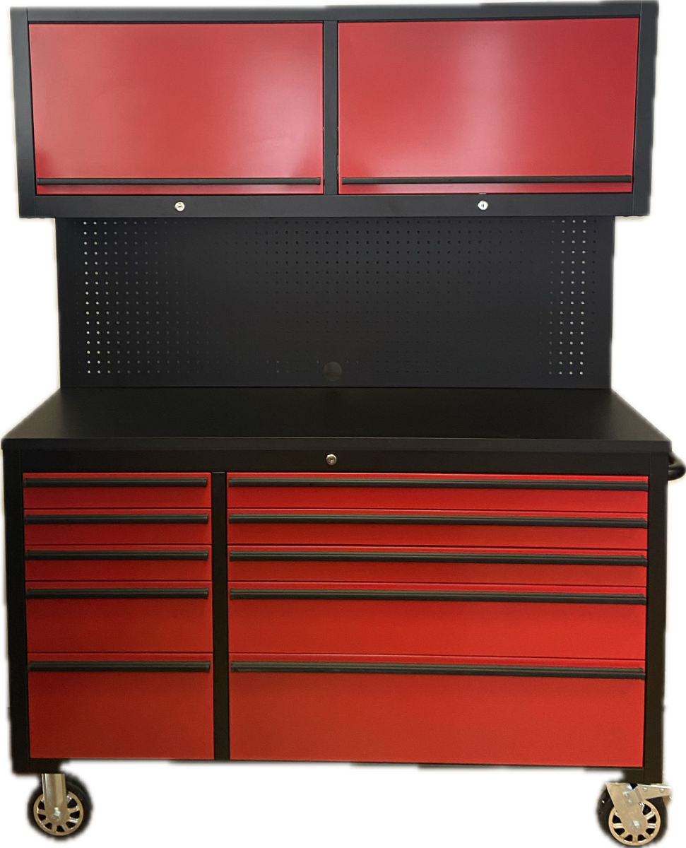 HYXION 55" BLACK/RED TOOL CHEST (12 Drawers, 2 CABINETS)
