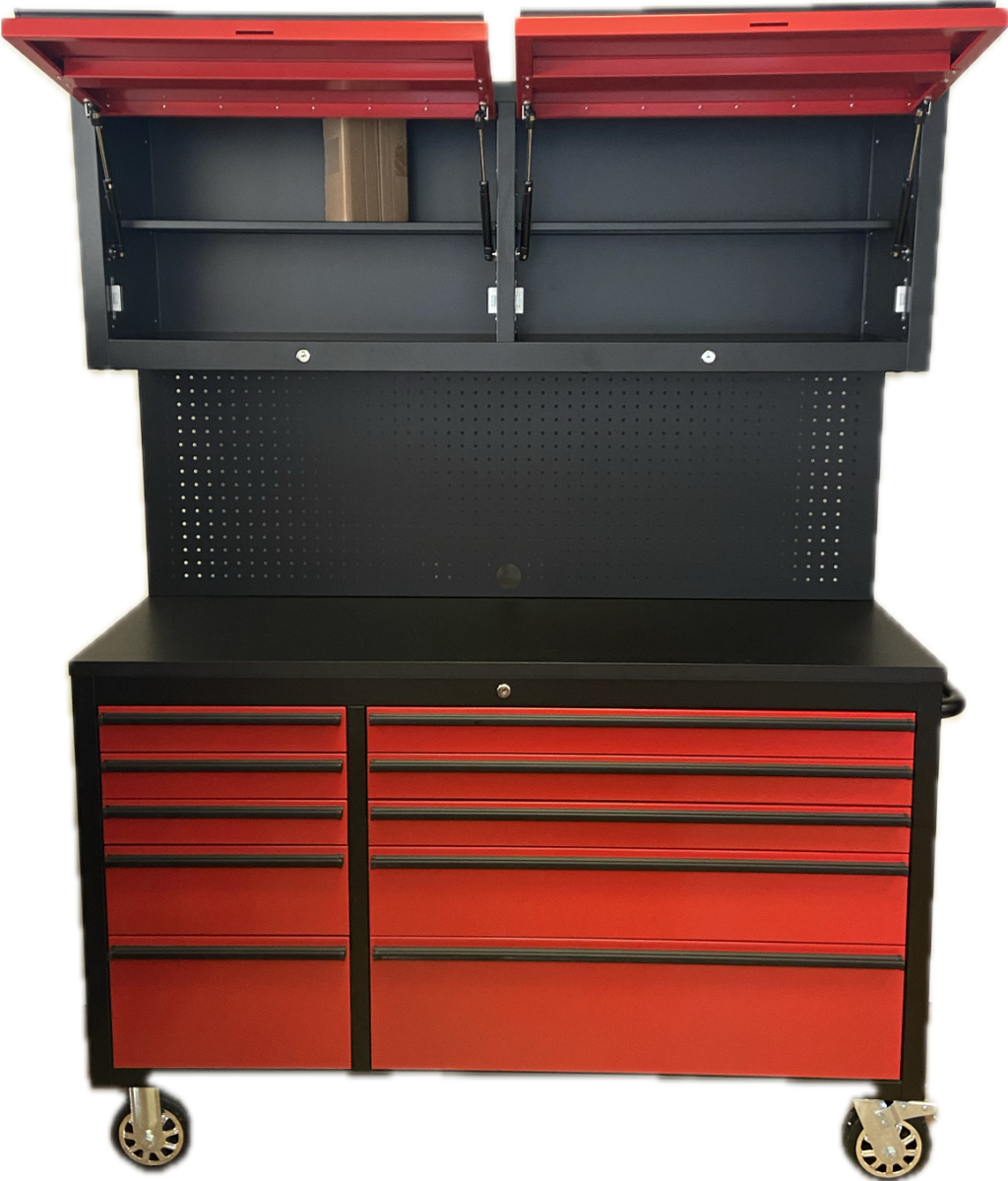 HYXION 55" BLACK/RED TOOL CHEST (12 Drawers, 2 CABINETS)