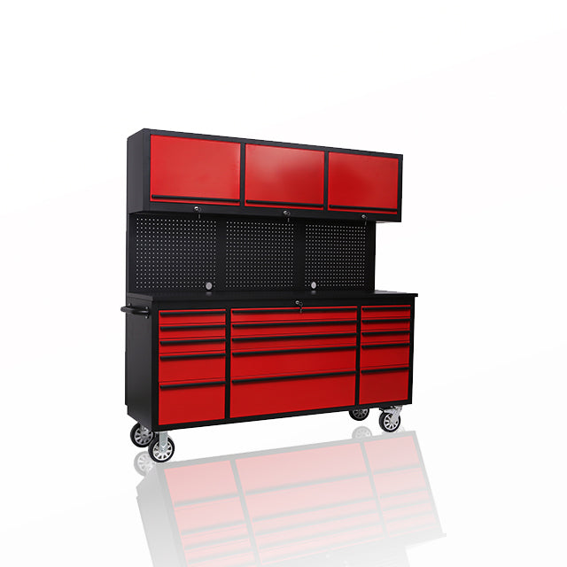 HYXION 72" BLACK/RED TOOL CHEST (15 DRAWERS, 3 CABINETS)
