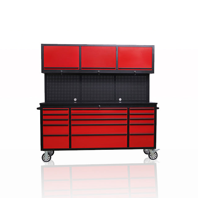 HYXION 72" BLACK/RED TOOL CHEST (15 DRAWERS, 3 CABINETS)